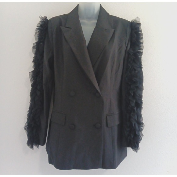 Fashion Nova Jackets & Blazers - NEW Fashion Nova Blazer Womens Medium Black Double Breasted Ruffled Sleeve Artsy